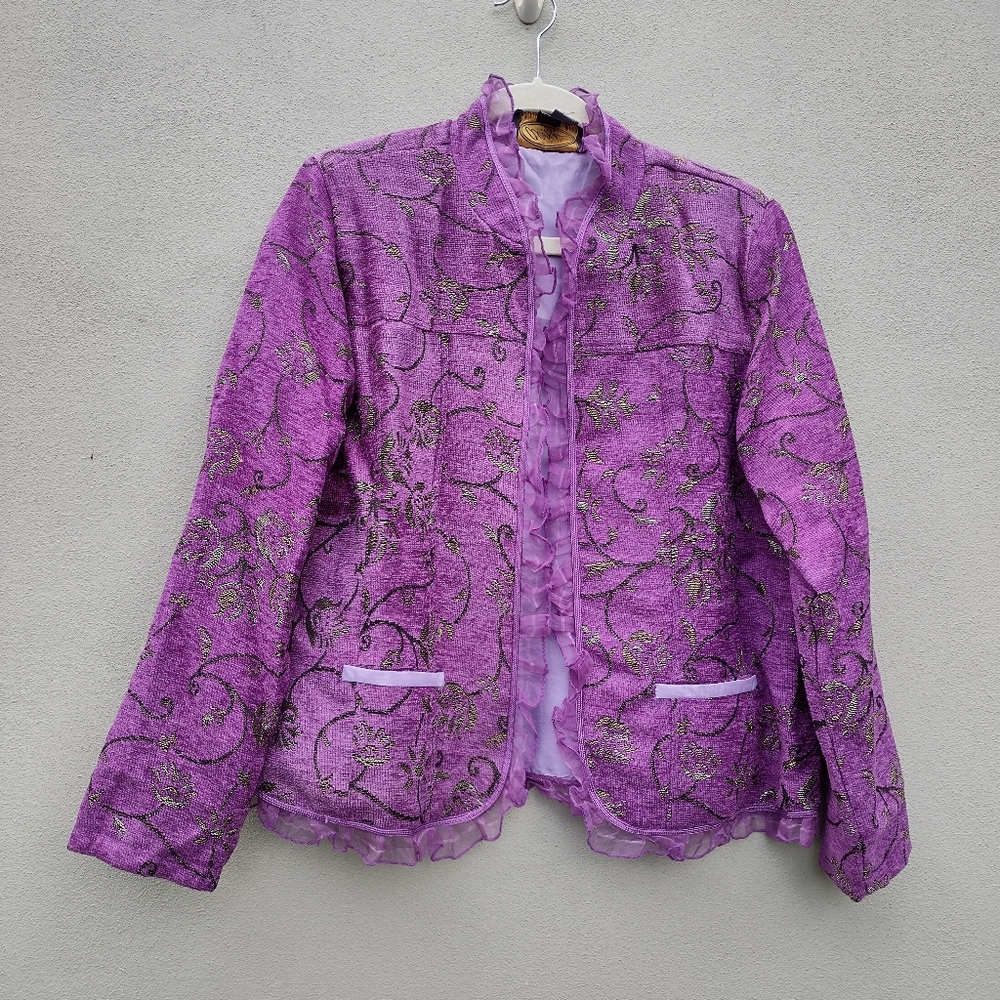 Vintage Alex Kin B Purple Jacket with Ruffled Edges in Size Large